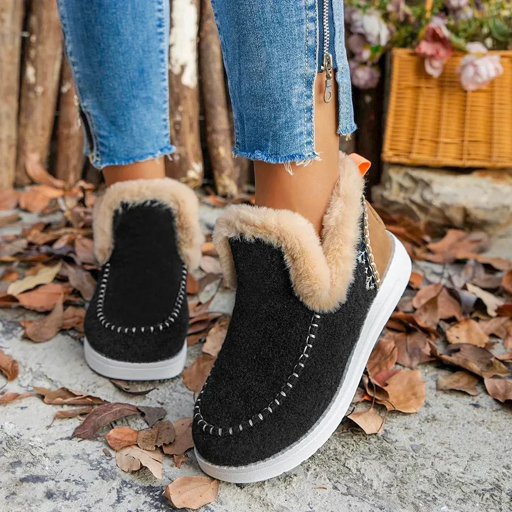 Fleece Ankle Boots, Cozy Furry Slip-On Winter Snow Boots