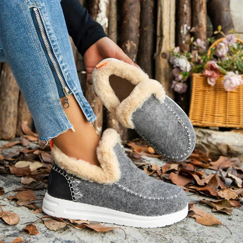 Fleece Ankle Boots, Cozy Furry Slip-On Winter Snow Boots